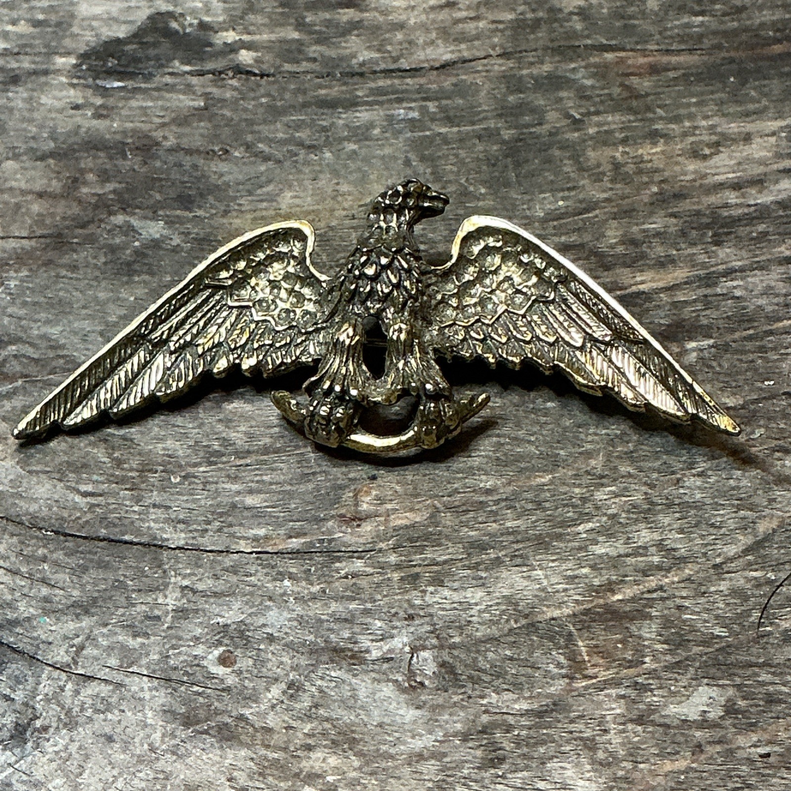 Vintage Zentall Antiqued Gold Tone Figural Eagle Brooch Pin