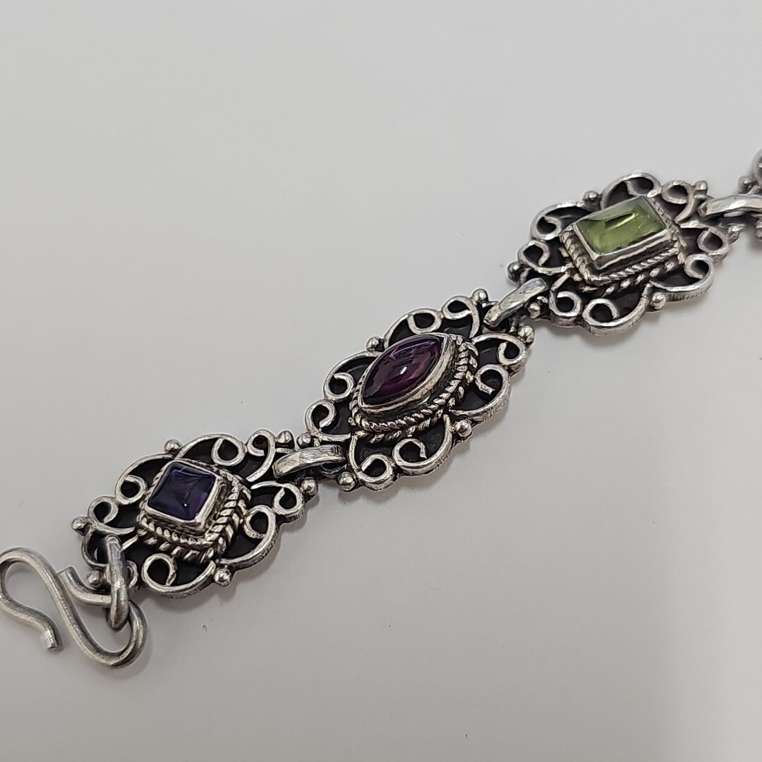 Vintage 925 Sterling Multicolor Stone Bracelet 7.25in 24g F796