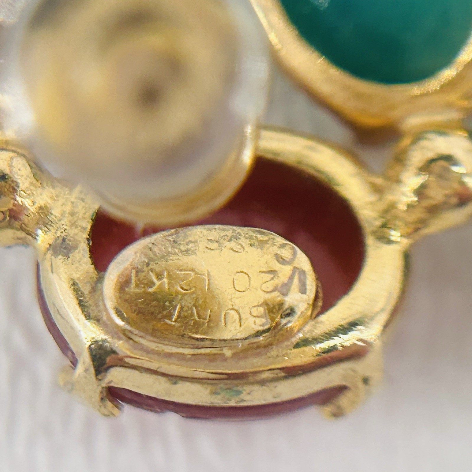 12K Gold Filled VTG Burt Casell Screw Back Earrings Jade Carnelian Tiger’s Eye