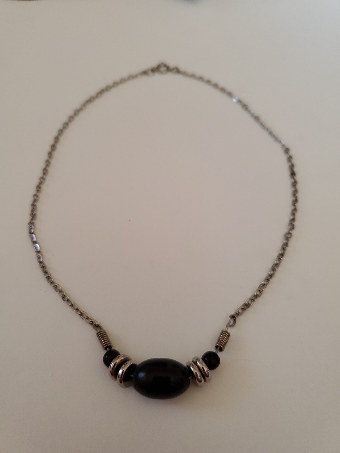 Vintage Silver Tone 15″ Chain And Bead Choker Necklace