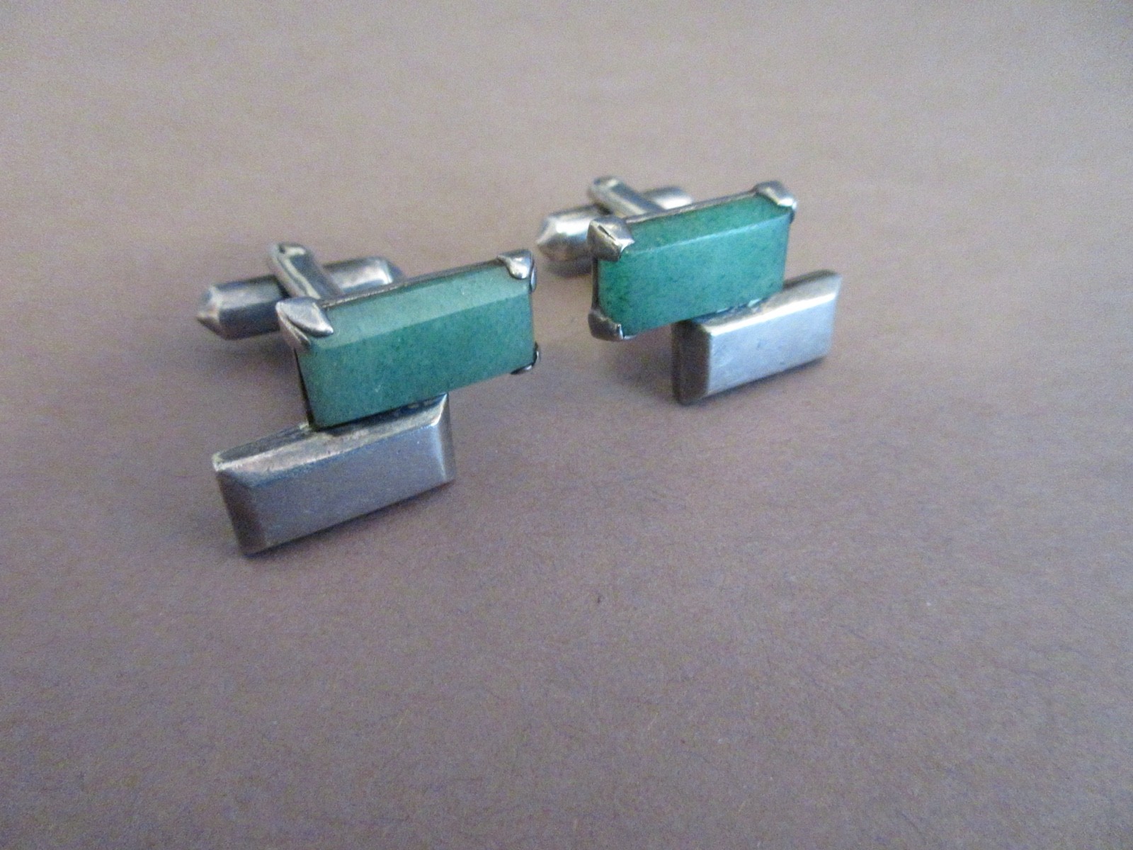 vintage ANTONIO PINEDA CUFFLINKS STERLING SLVER & GREEN AVENTURINE taxco mexico