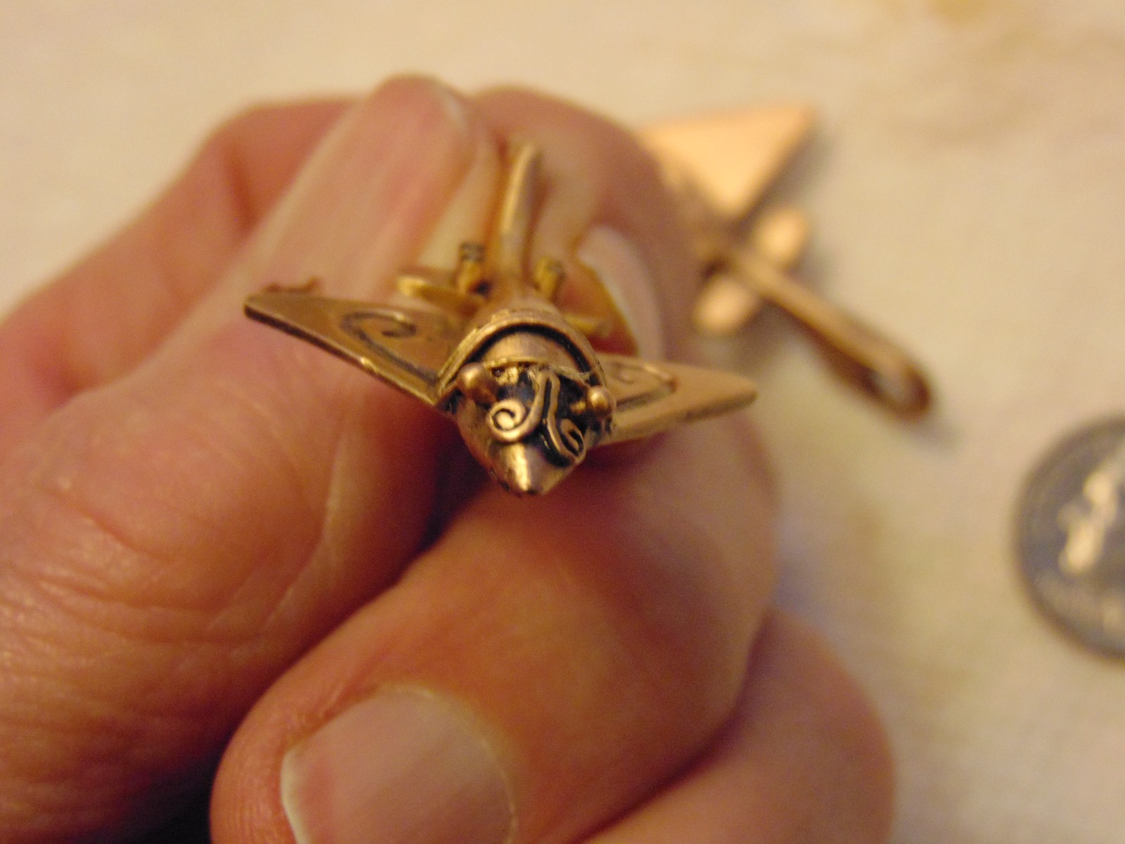 Lot of 2 Brass Bug Space Ship Plane Charm Pendant 1.5″