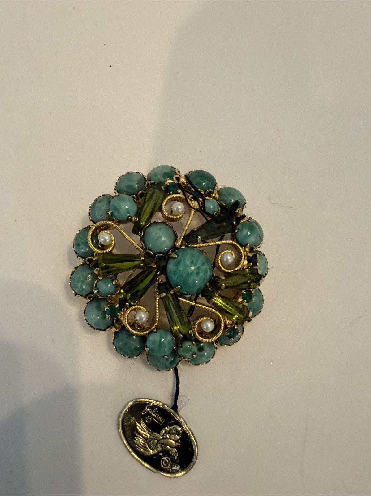 Vintage Juliana DeLizza & Elster Blue Aurora Borealis and Topaz Rhinestone W/Tag