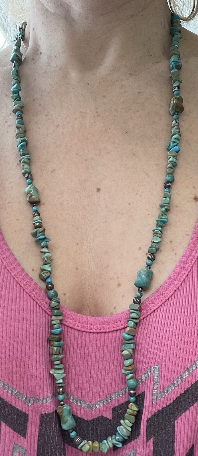 Vintage Carolyn Relios Pollack Turquoise Sterling Silver 925 Beaded Necklace Box