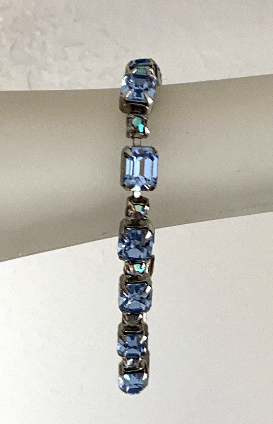 Weiss Vintage Blue Emerald and Round Cut Rhinestone Bracelet