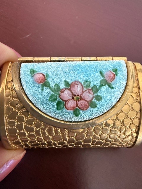 Vintage Guilloche Enamel Gold Finish Pillbox Purse/Necklace