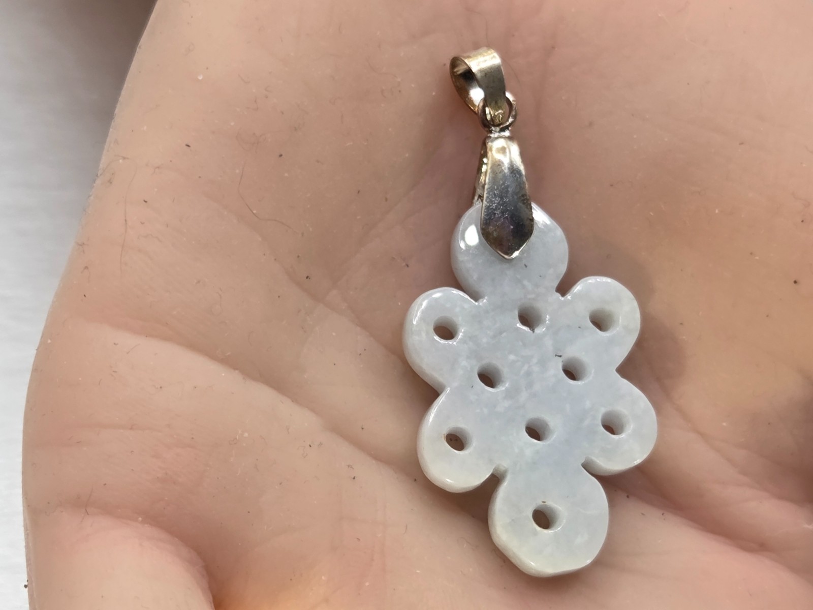 Vintage Asian Natural White Jade Casved Silver Pendant