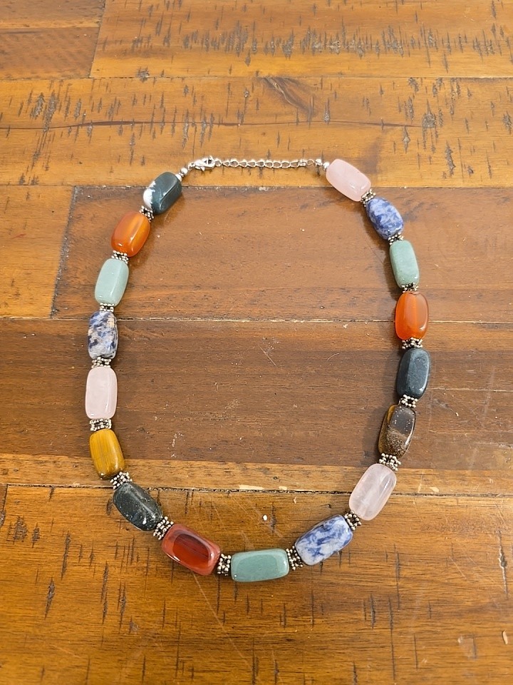 Vintage Necklace Rose Quartz Jade Tigers Eye Estate Fine Jewelry Pre-Owned Stone