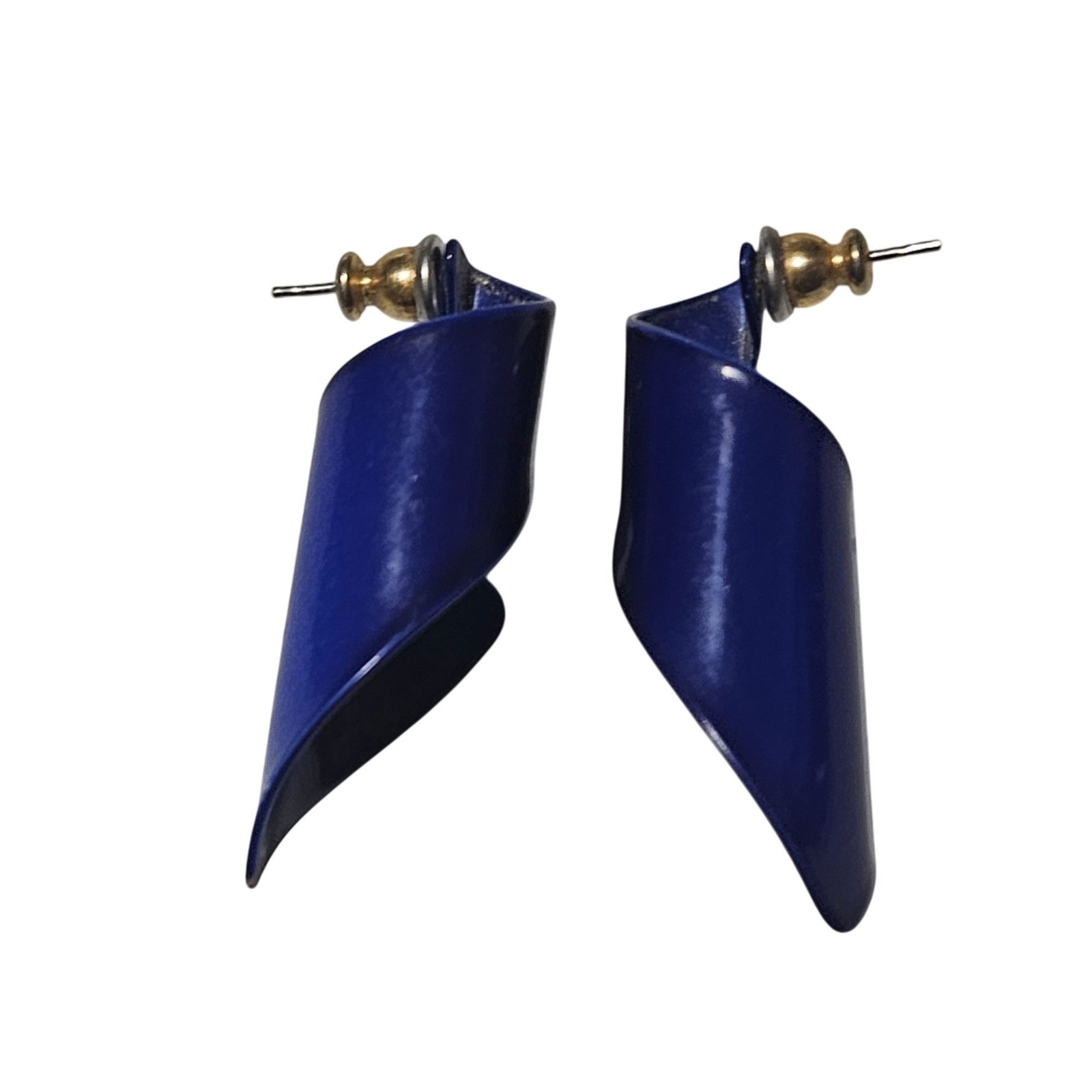 Vintage Blue Enamel Swirl Earrings Classic Statement Retro Fashion Jewelry Women