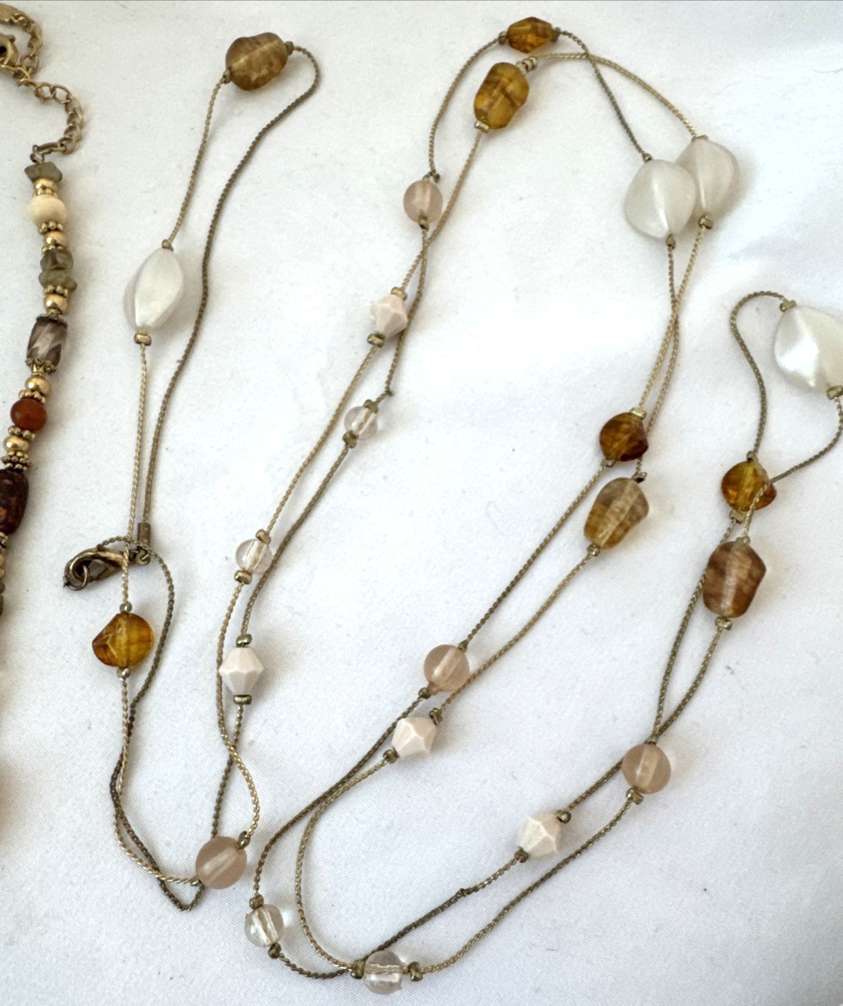 vtg *2 Necklaces Stack* Earthtones GOLD bead chain textured Jewelry Lot-1 signed