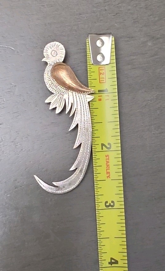 Vintage Quetzal Bird Pin Silver 900 Coin Silver Rose/brass Accents Guatemala