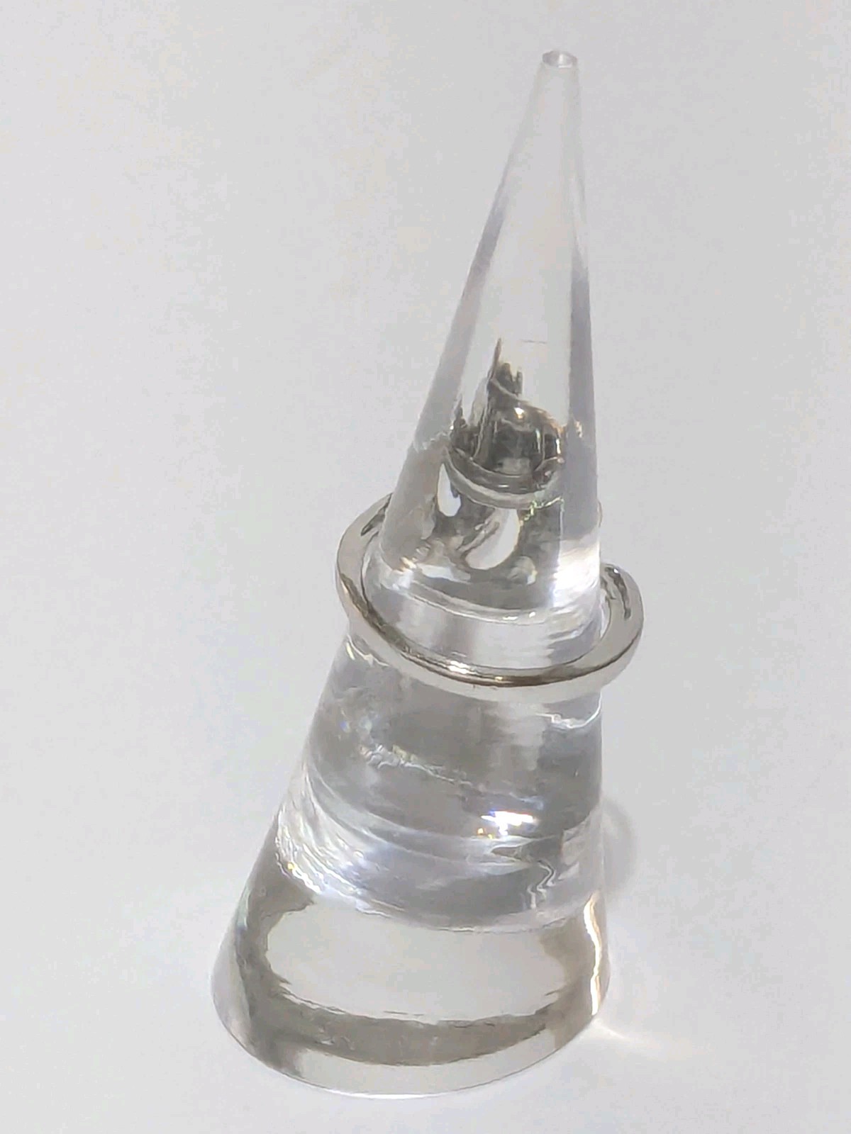 Vintage Silver Tone Spiral Ring With Faceted Smoky Crystal Stone. Size 5