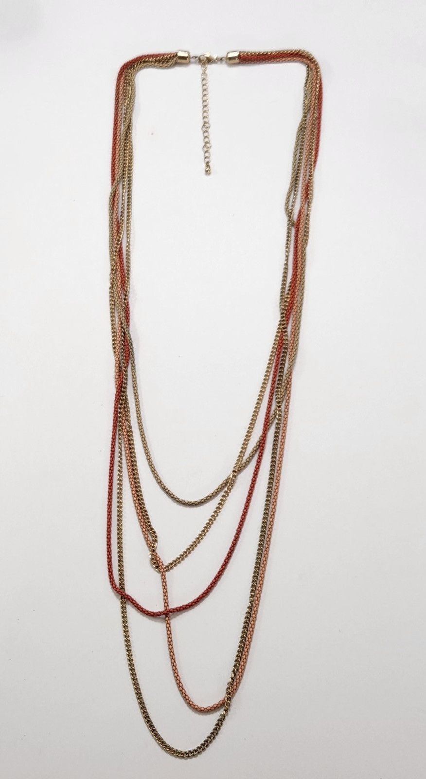 Vtg 5 Layer Chain Necklace Goldtone Peach Orange Business Casual Fashion Retro