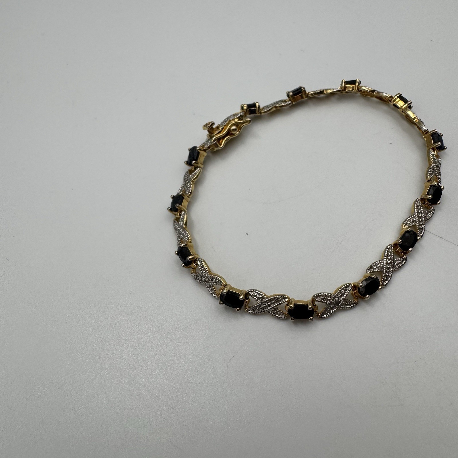 Sterling Dark Blue & Clear CZ Stones DBJ Marked Gold Toned Sz 7″ Bracelet 8g