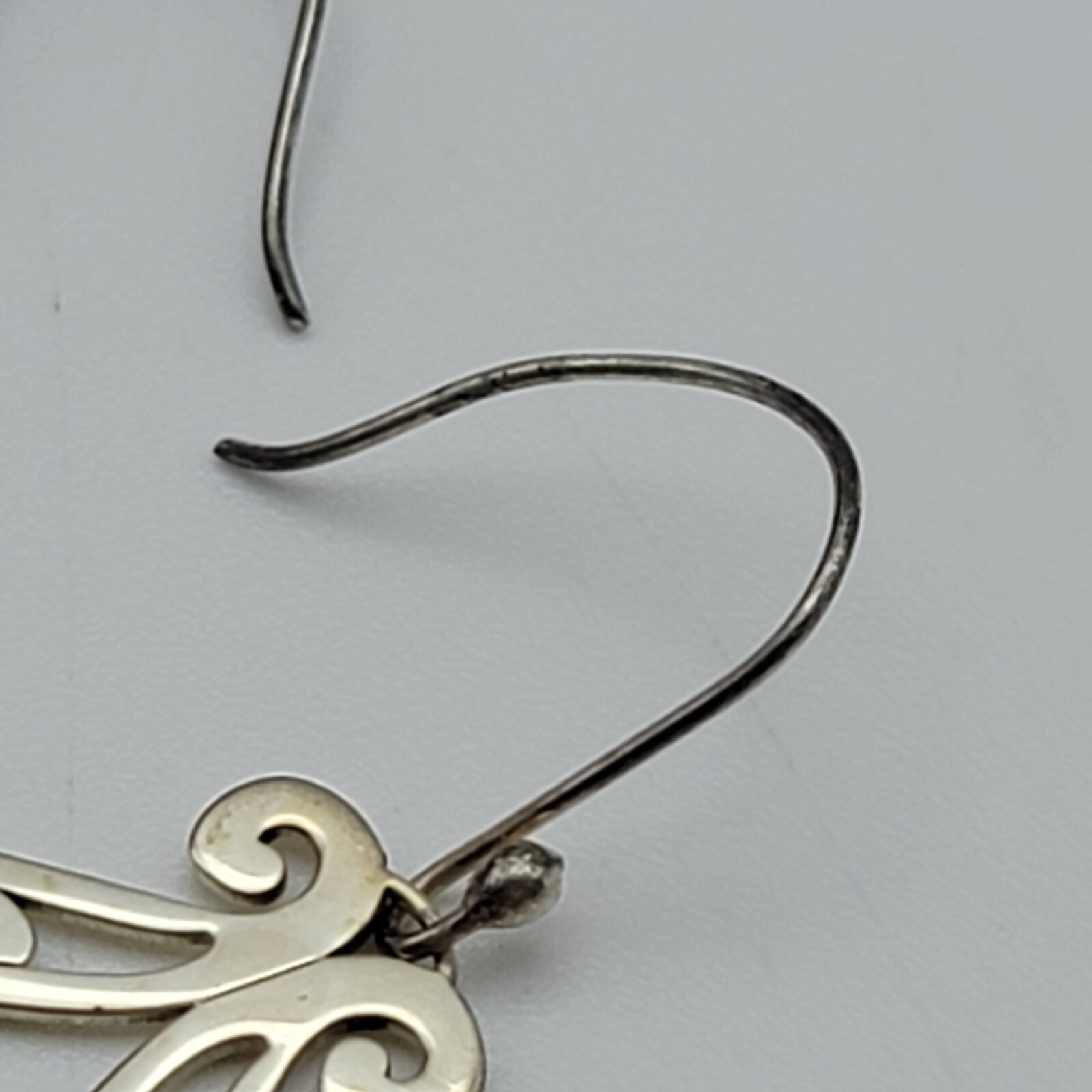 Vintage ATI Mexico 925 Sterling Silver Filigree Drop Earrings French Wire 1.75″