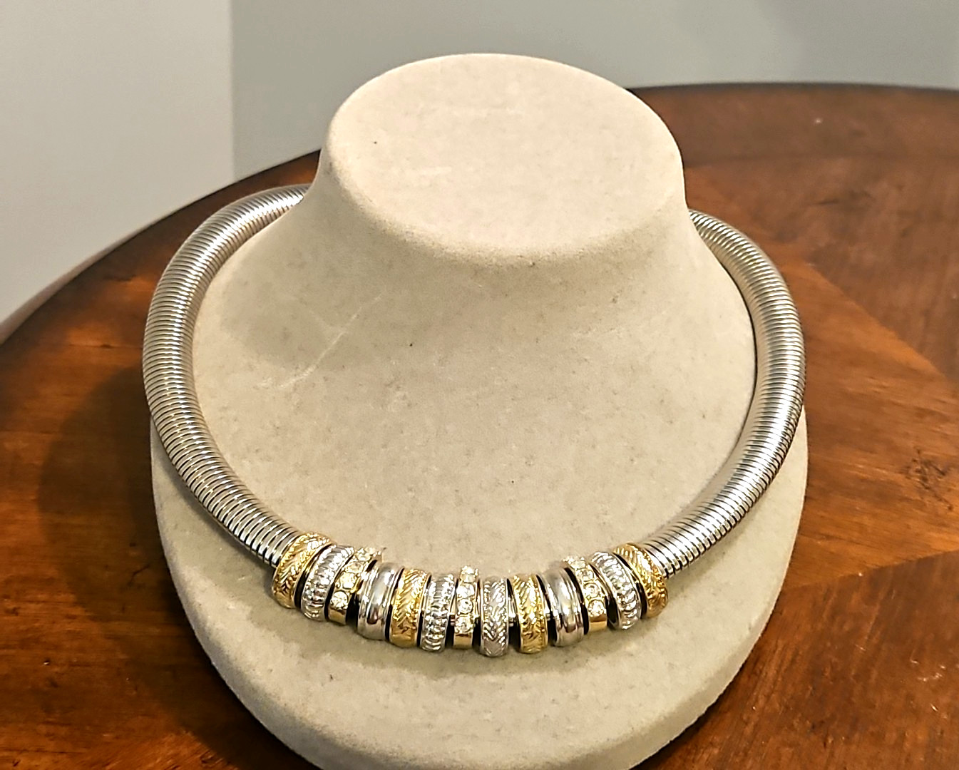 Vintage 1980s Two Tone Gold & Silver Chunky Collar Choker Necklace REVERSIBLE