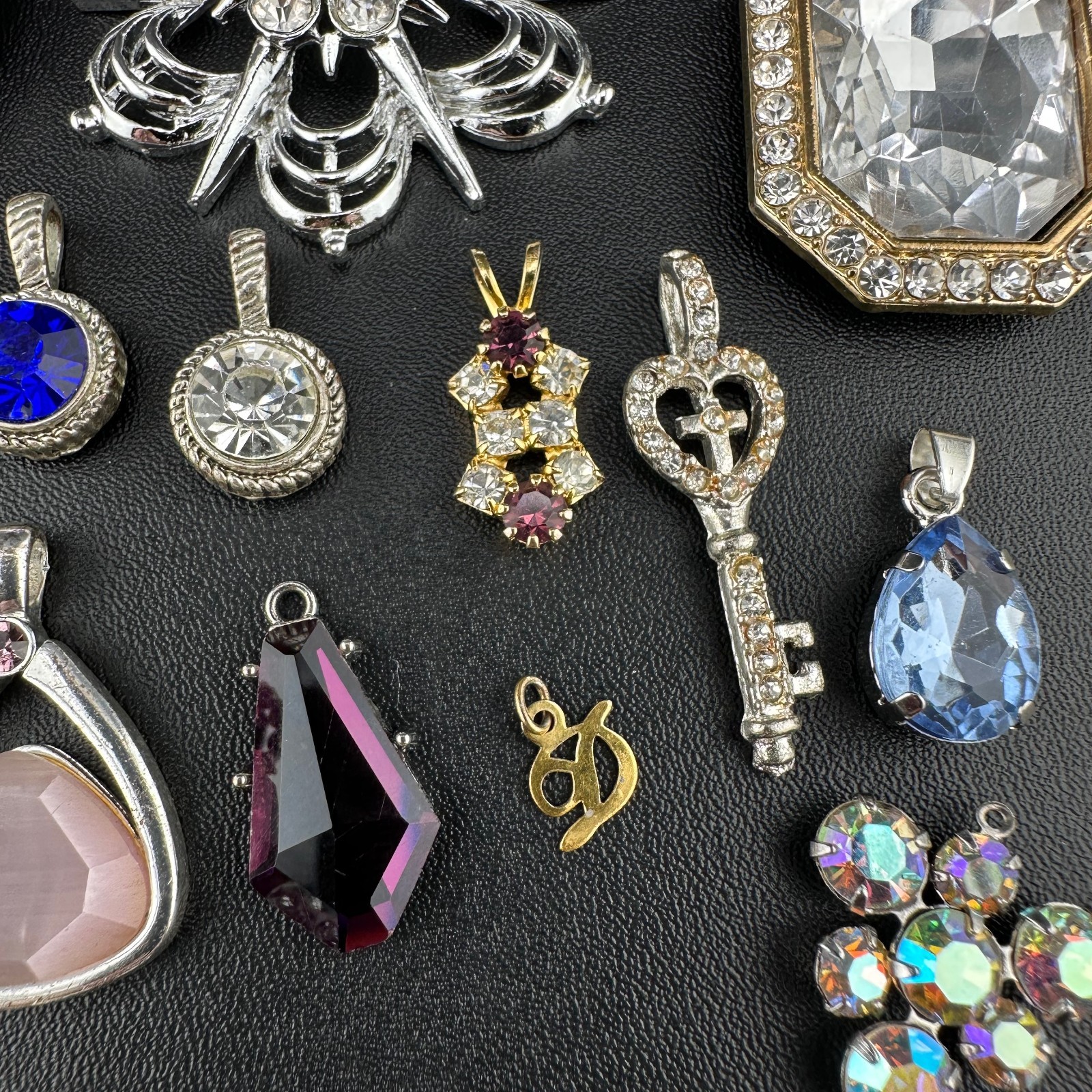 Vintage to Now Crystal Rhinestone Pendant Charm Lot of 28 Silver Gold Tone Mix