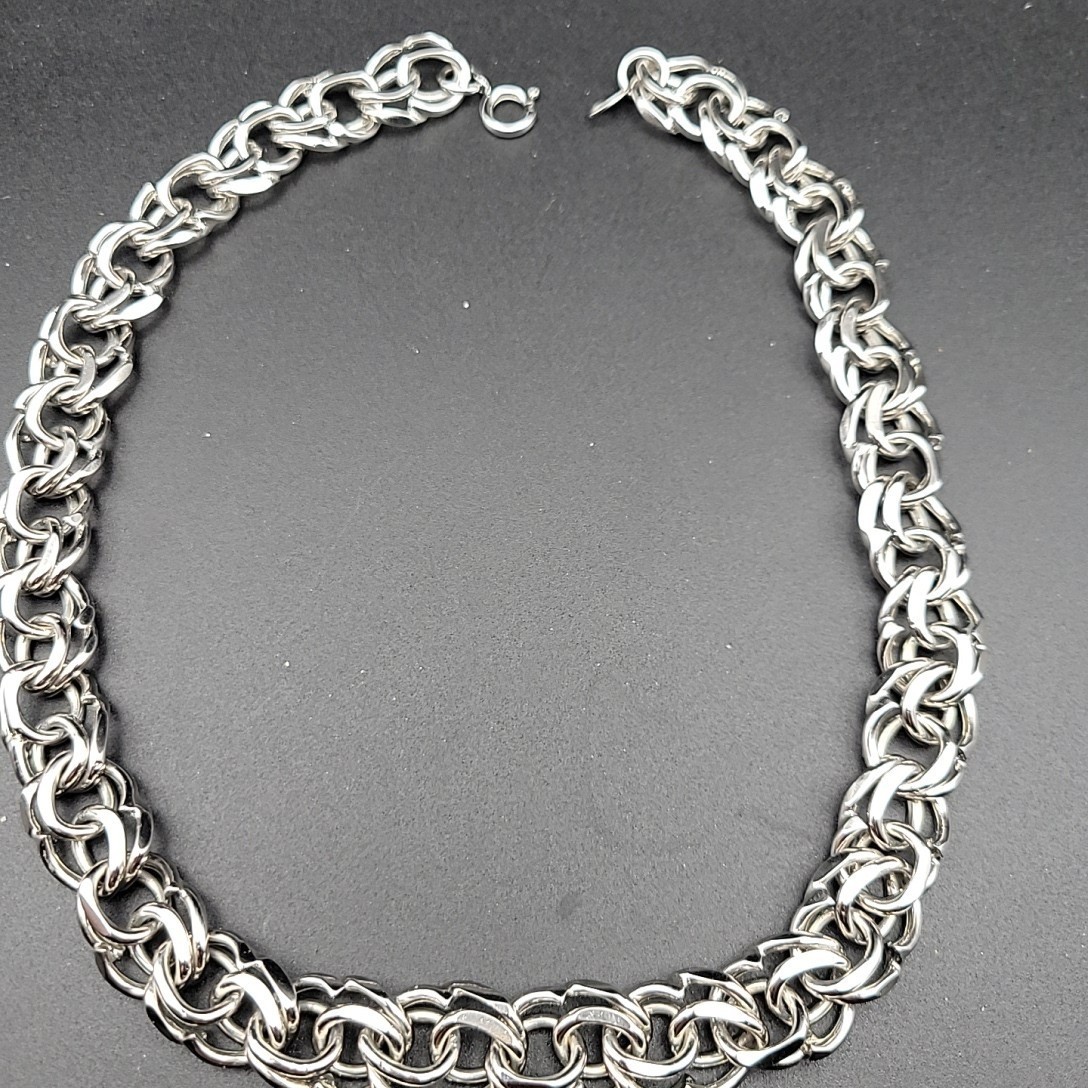 Vintage Chunky Silver Tone Double Link Chain Choker Necklace 18 Inch Grunge