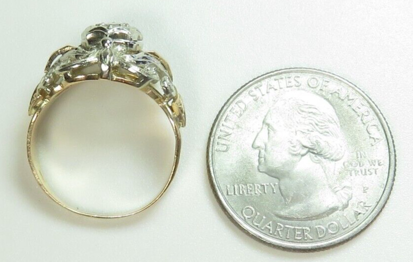 Antique 1920’s Diamond Unisex Engagement 17K Two Tone Ring Size 7.25 UK-O Deco