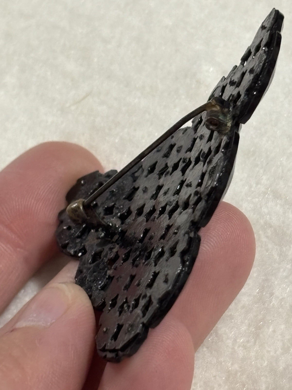 Antique Czech Black Glass Brooch Art Deco French Jet Gothic Mourning Jewelry Pin