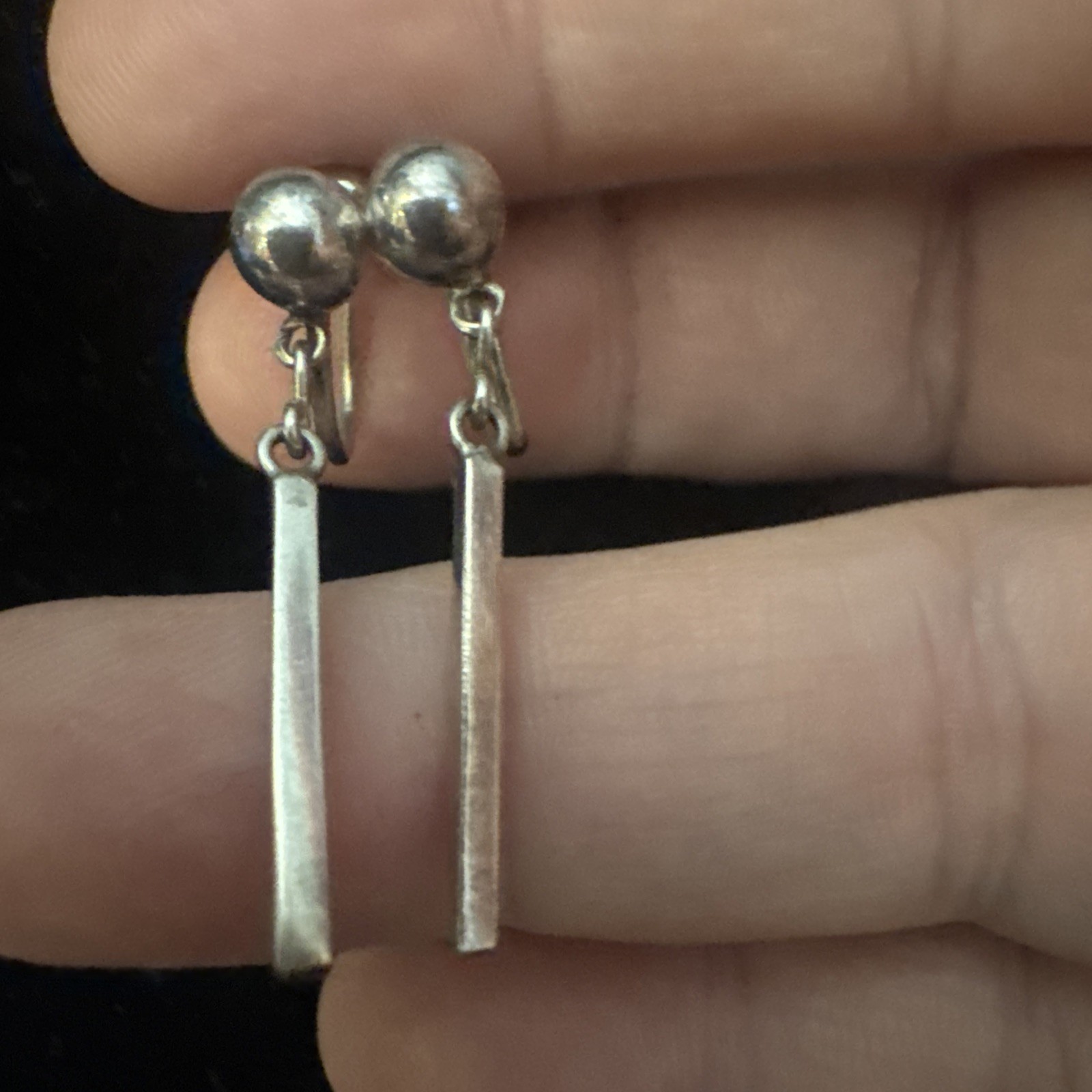 Vintage 925 Sterling Silver Dangle Ball Post Earrings 2″L