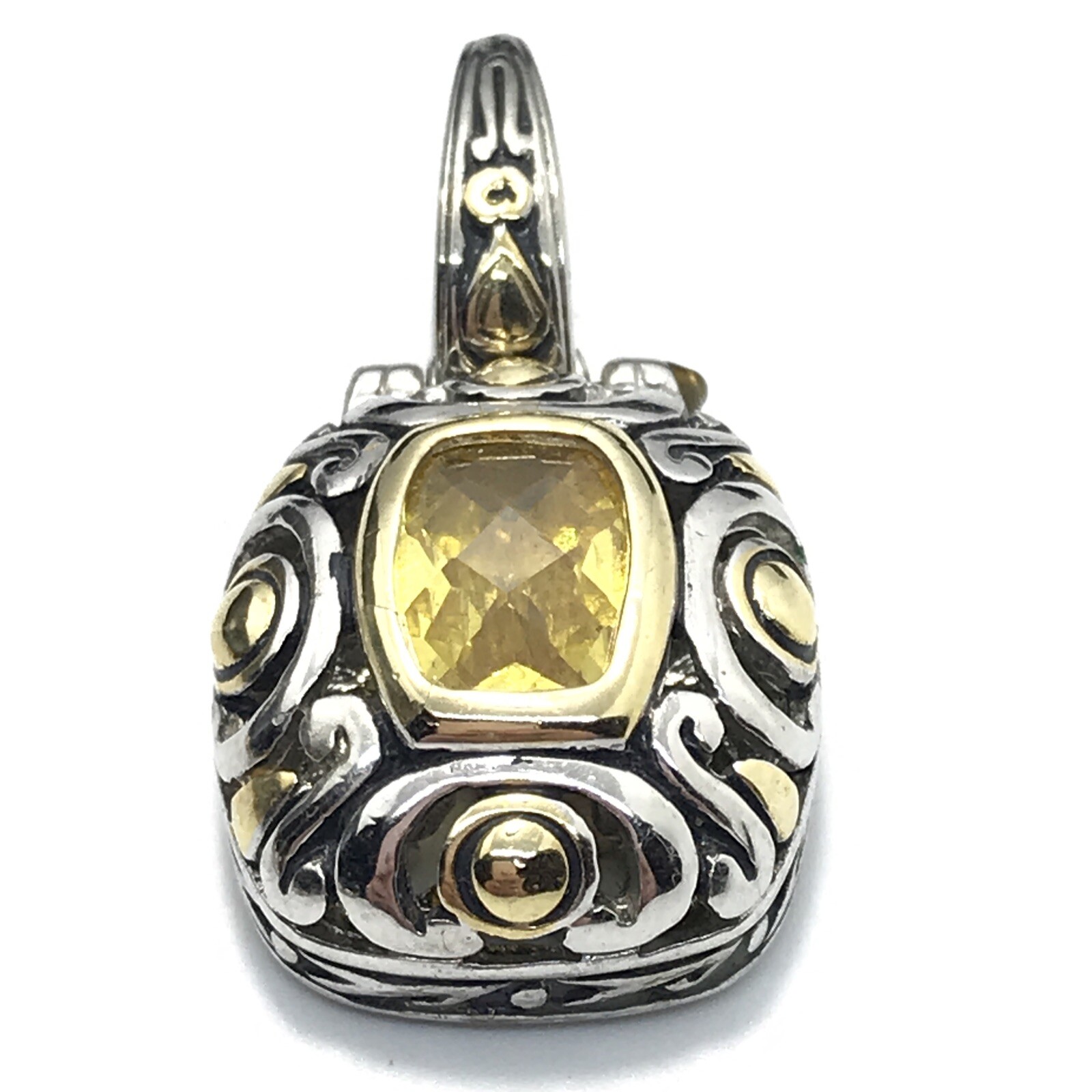 Vintage T * J Renaissance Revival 2-Tone Citrine Yellow Cubic Zirconia Pendant