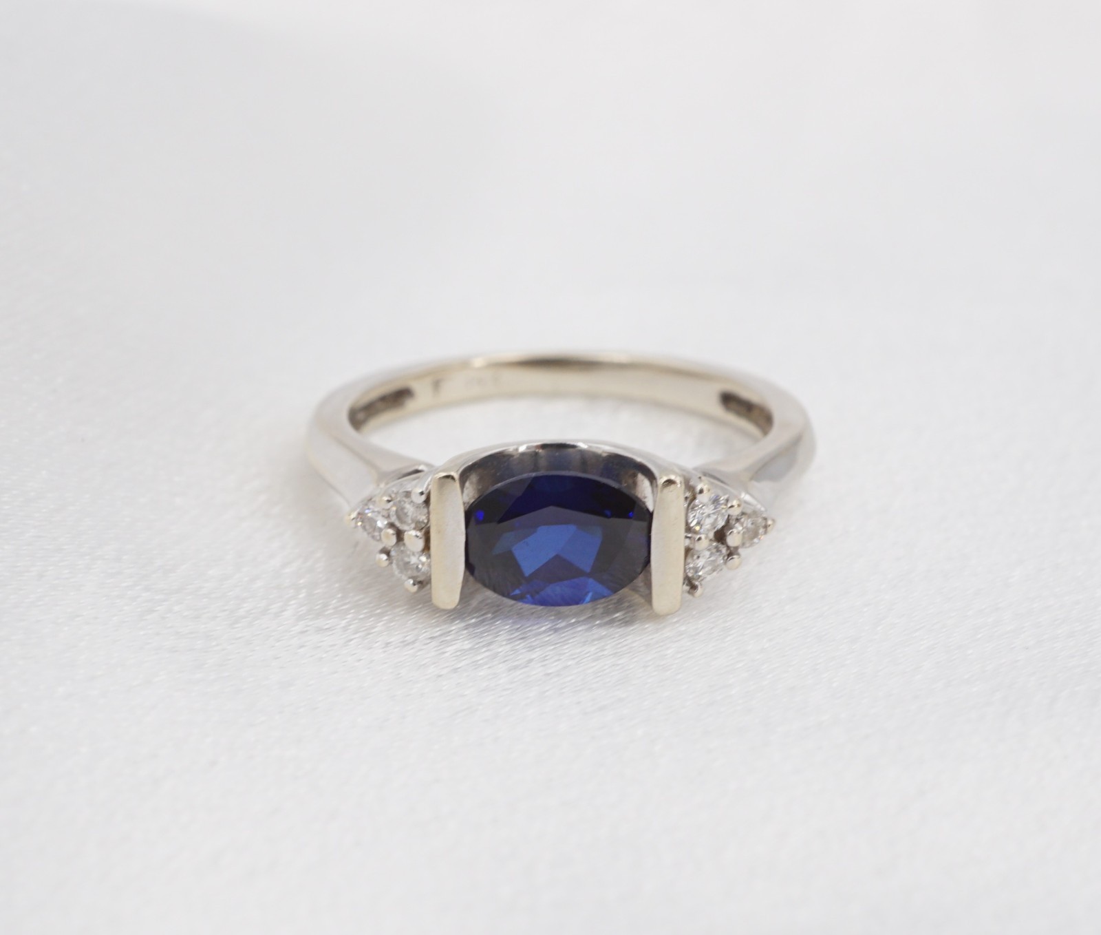 14k Natural Sapphire Diamond Ring White Gold Tension Size 5.75 Estate RG5194
