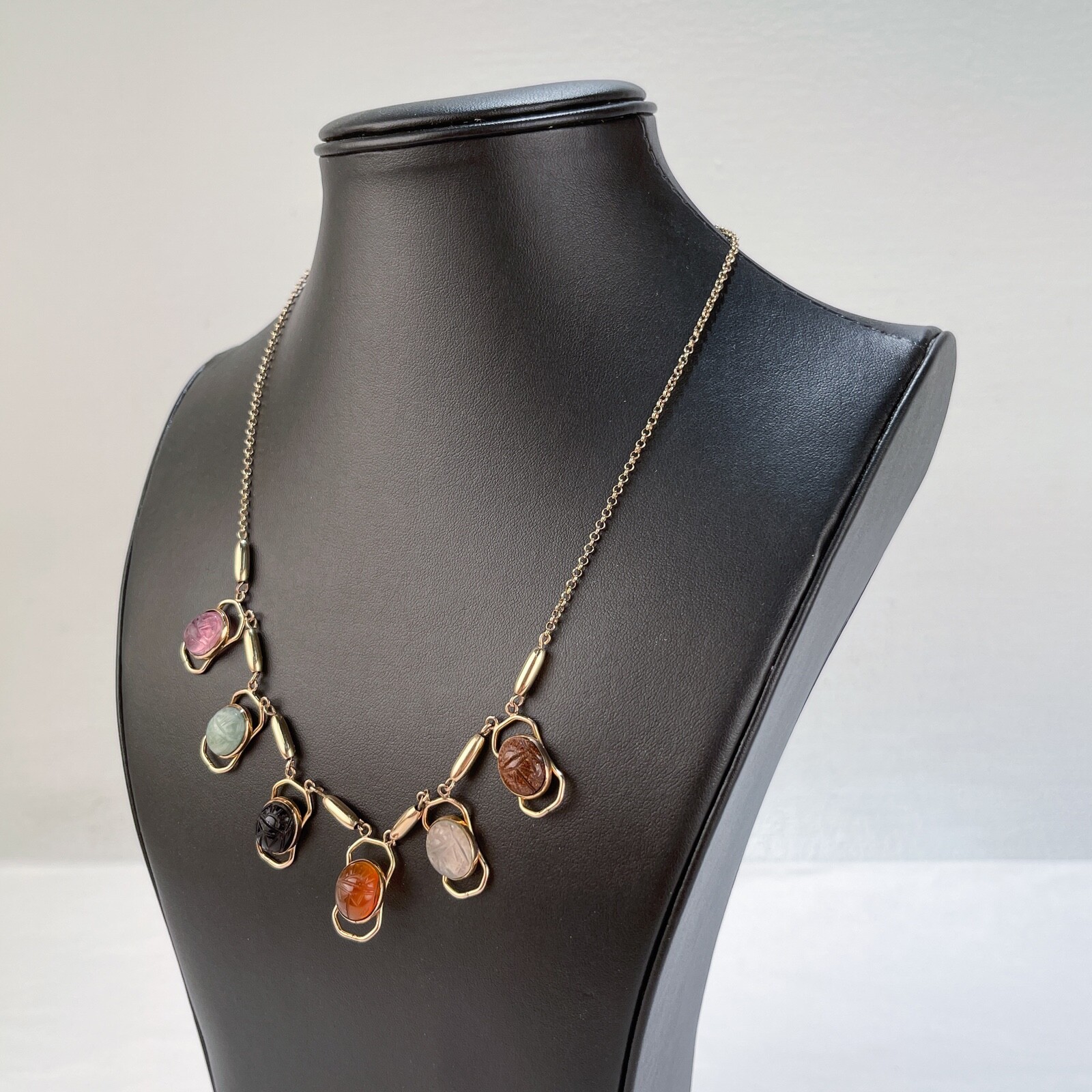 Vintage Estate Gold Filled & Multi-Gemstone Scarab Necklace – VR .