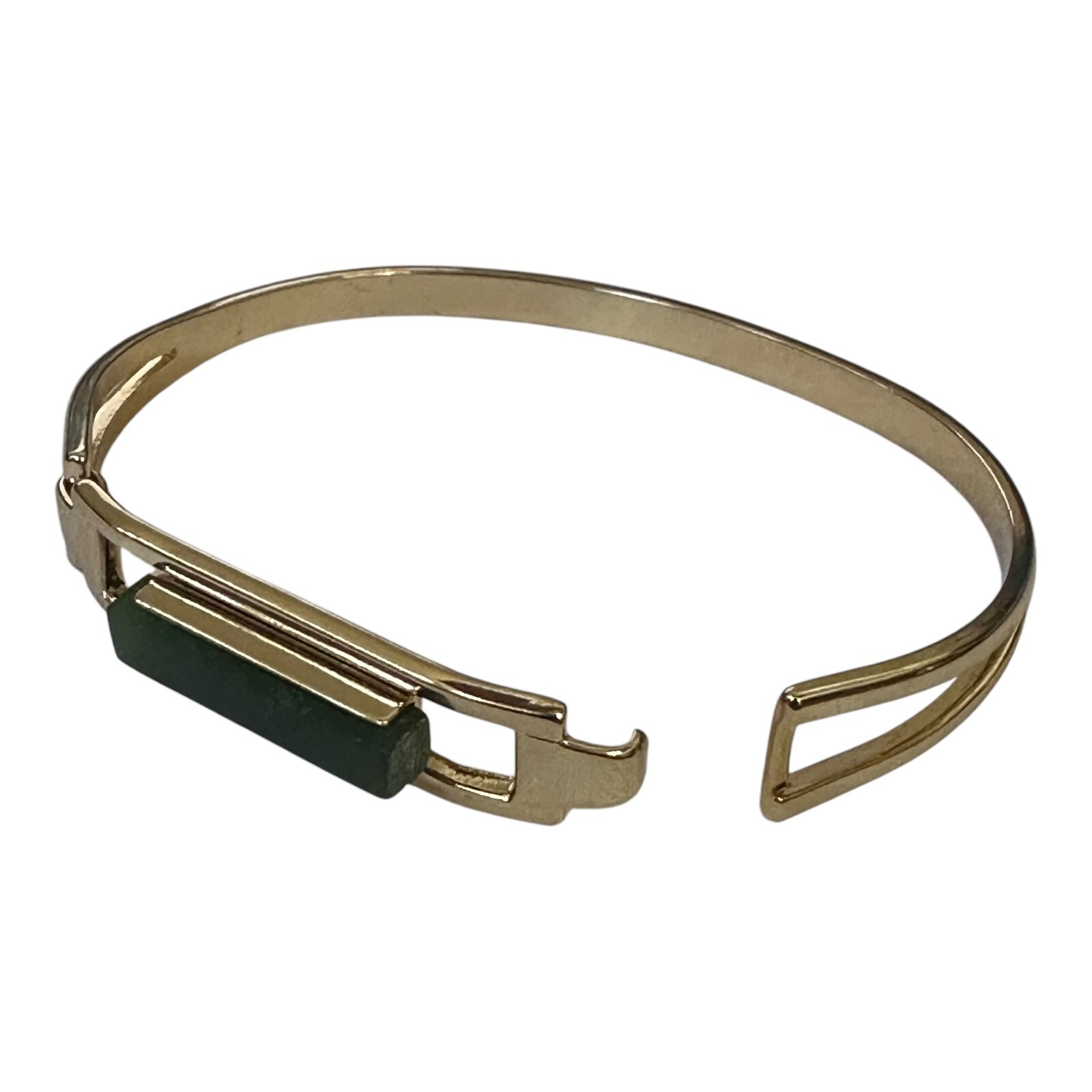 Vintage 1978 Avon Treasured Genuine Jade Bar Hinged Bangle Bracelet 6¼” Goldtone