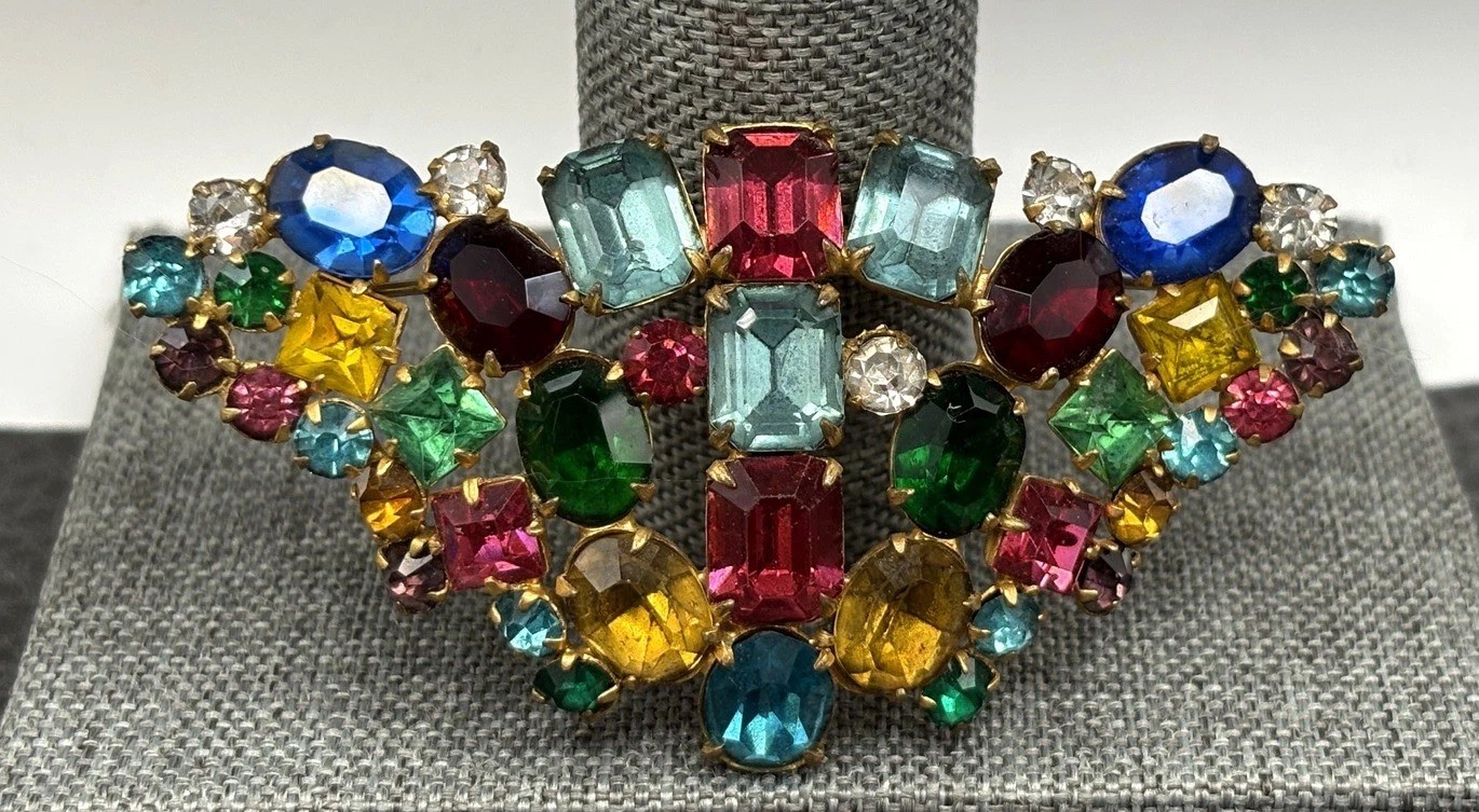 VTG Large Fruit Salad Multicolor Austrian Crystal Glass Rhinestone Brooch Pin