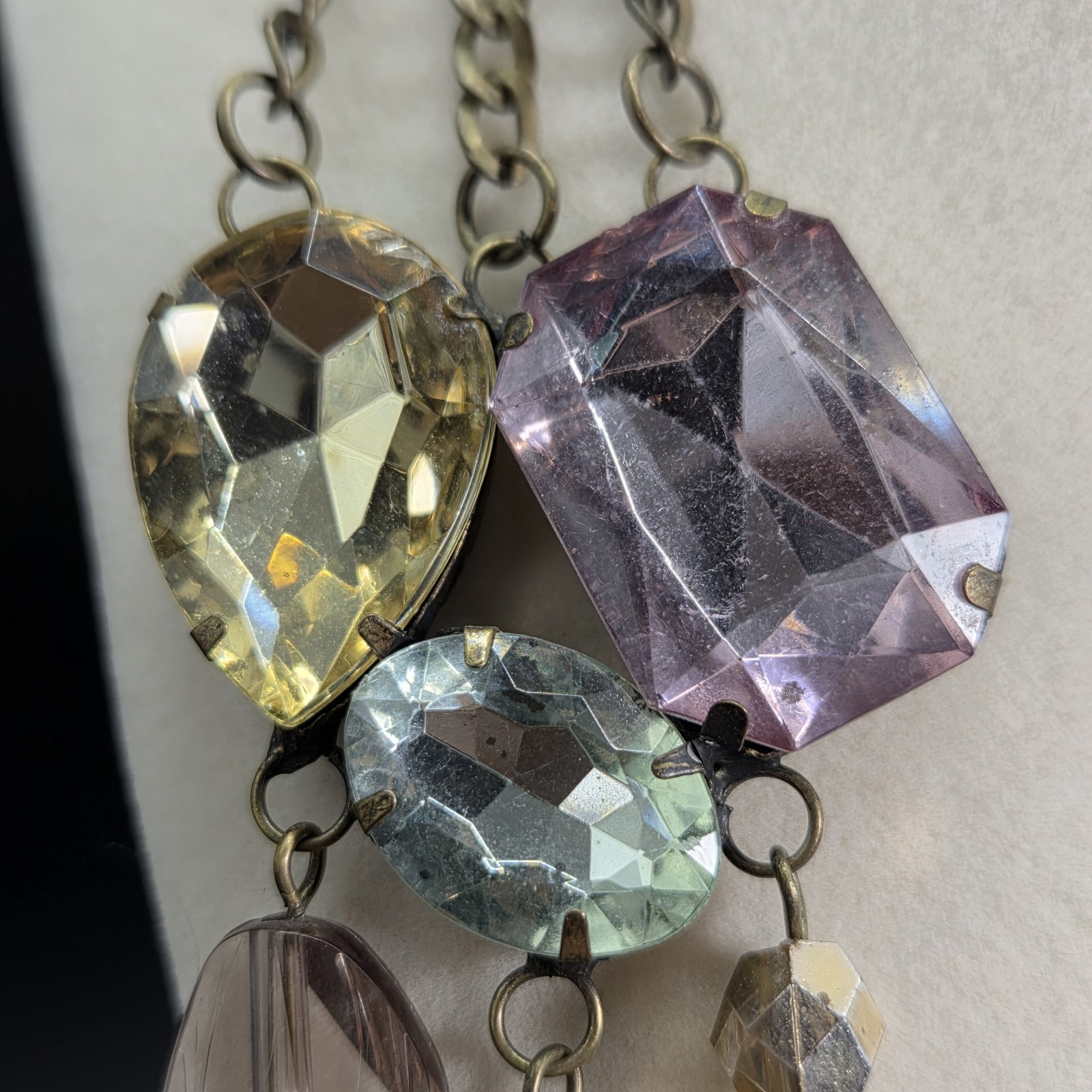 Fabulous Vintage Faceted Lucite Multistrand Statement Necklace Pastel Large Gems