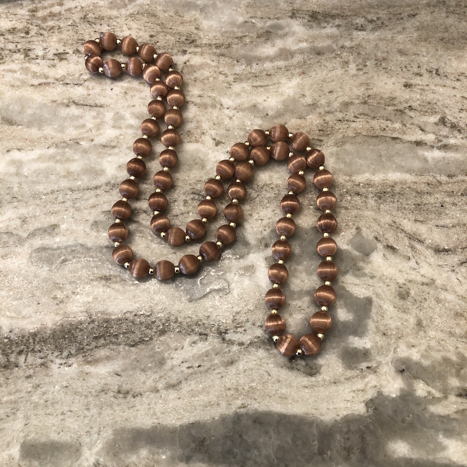 Vintage Silk Champagne/Brown With Gold Tone Beaded Necklace Stationary