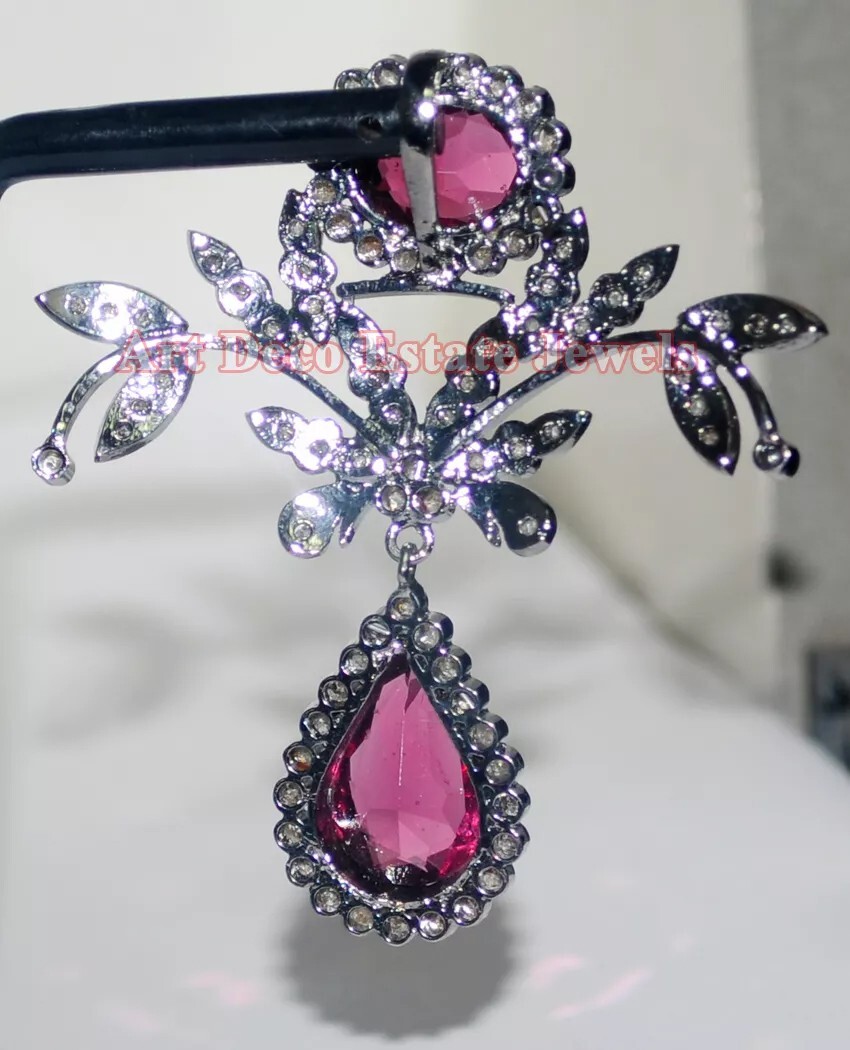 2.10ct Rose Cut Diamond 925 Sterling Silver Ruby Antique Victorian Look Pendant