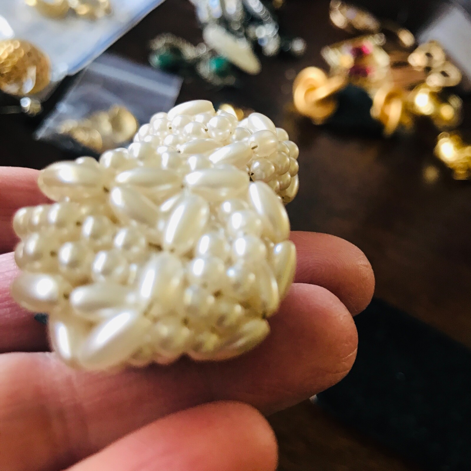 Vintage 80s Stud Earrings Statement Faux Pearl Buttons Cluster Round 1.5″