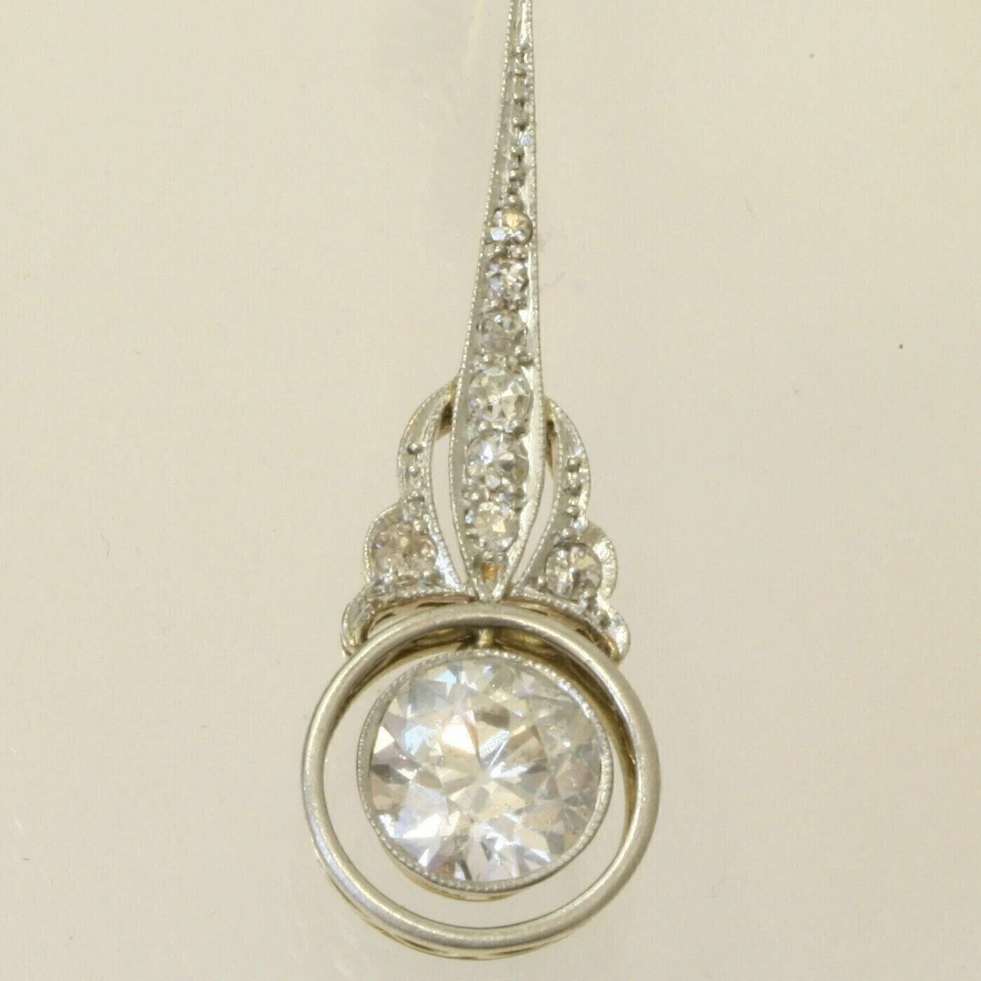 Elegant Art Deco Style Drop Dangle Round Diamond 14K White Gold Earrings
