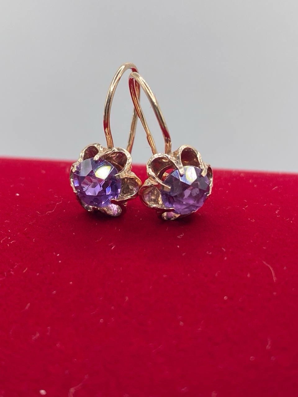 Vintage Gilded Earrings Silver 875 Corundum Soviet Era