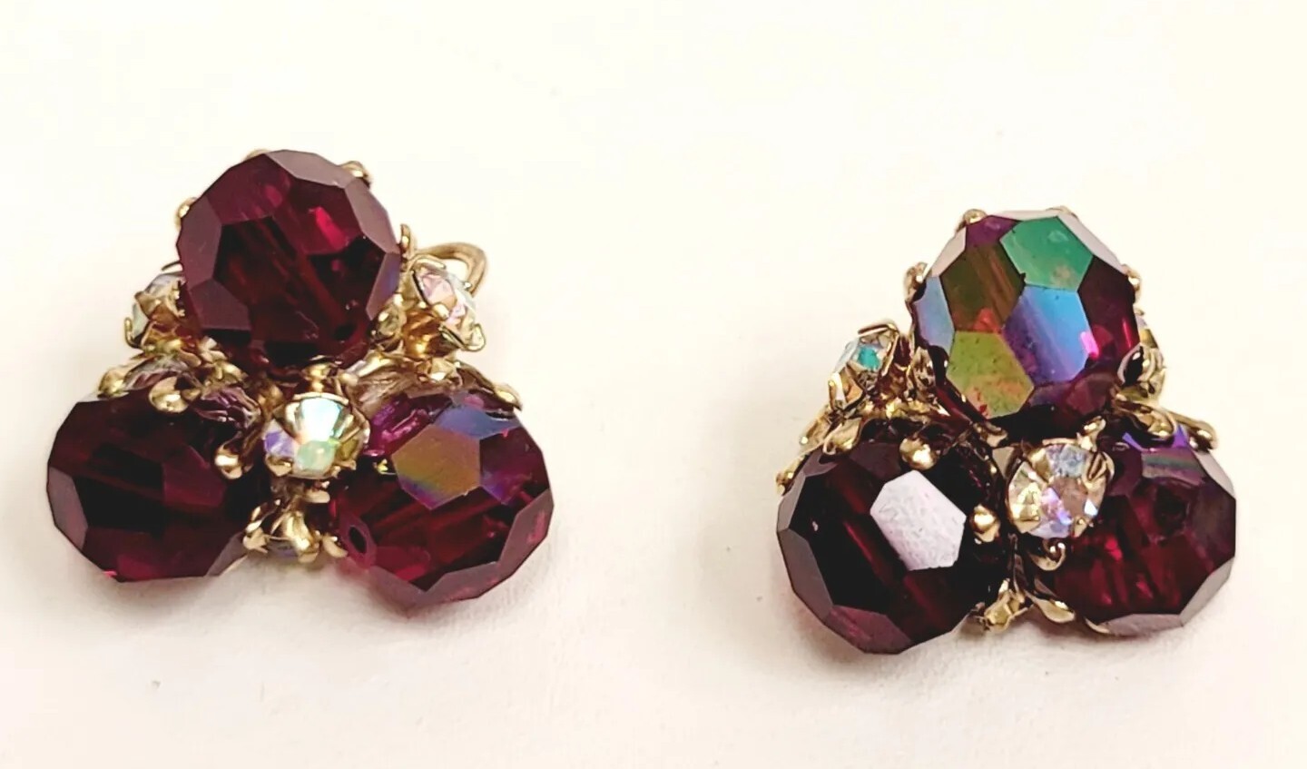 Vintage Vogue Red AB Crystal Bead AB Rhinestone Earrings