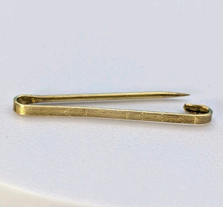 Antique Victorian Gold Tone Safety Pin Clasp Bar Lingerie Pin 1.5″ Trees Nature