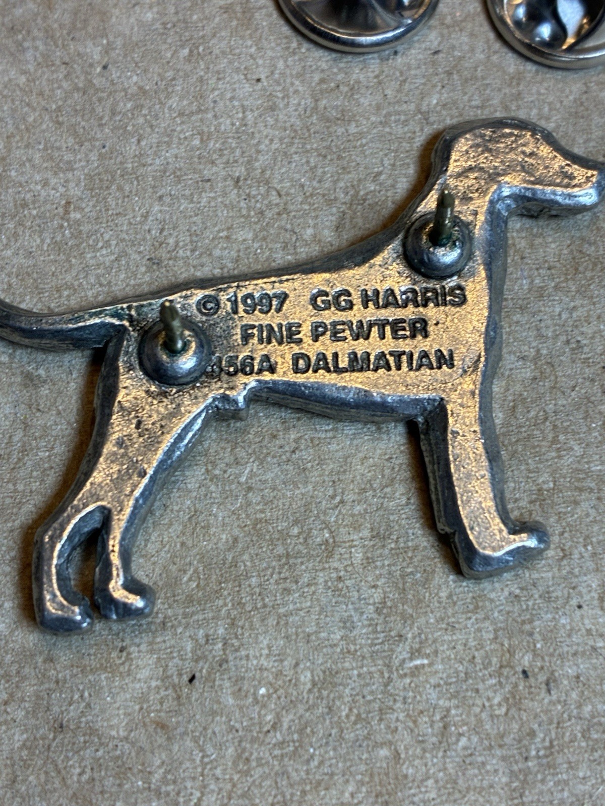 Vintage GG Harris Fine Pewter Dalmatian Dog Lapel Pin 2″x1″