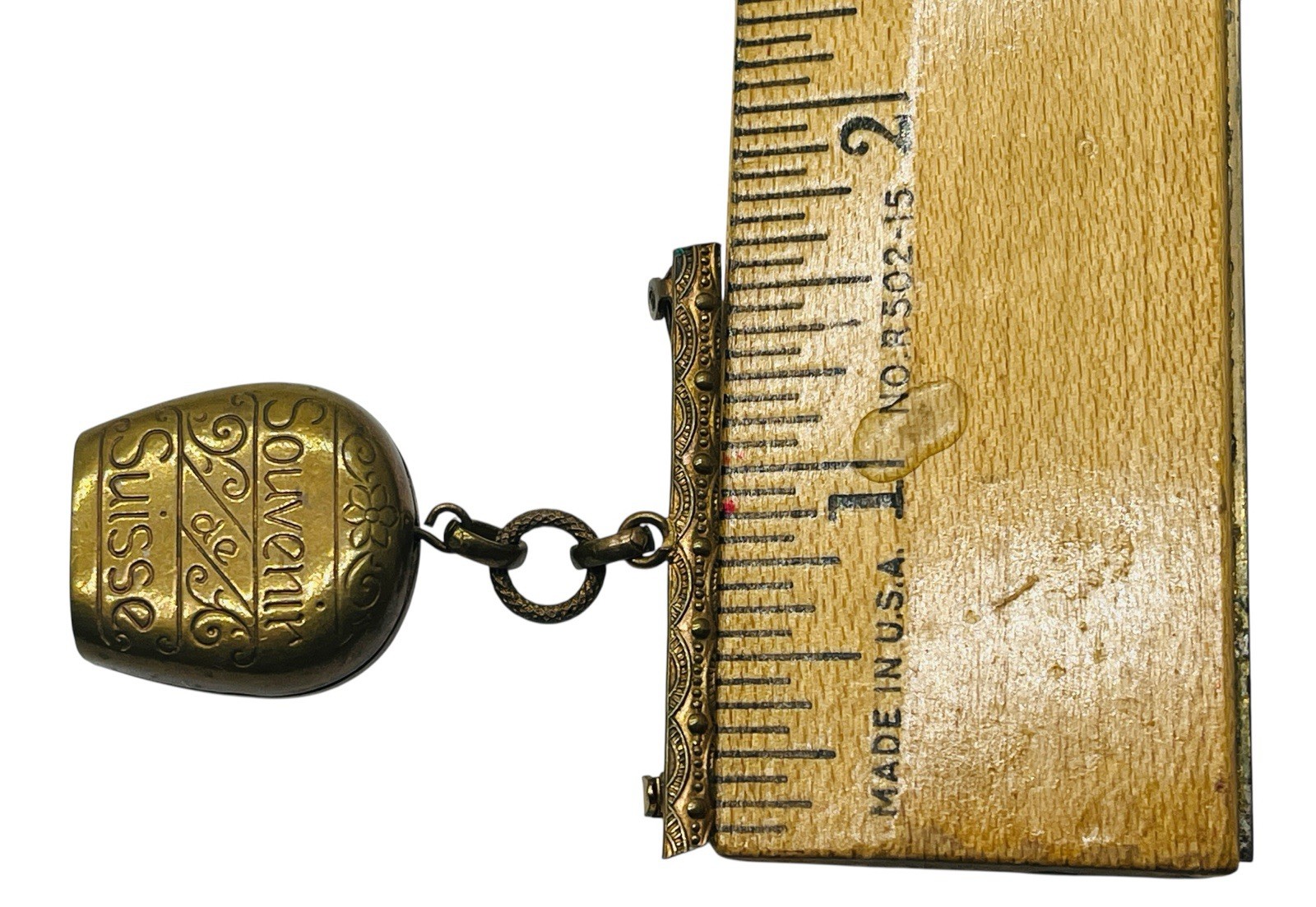 Vintage Souvenir Brass Cowbell C Clasp Brooch Switzerland