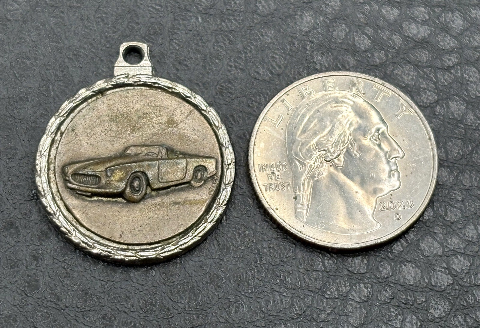 Vintage Italian Sports Car Convertible Charm Pendant Rope Border Fob