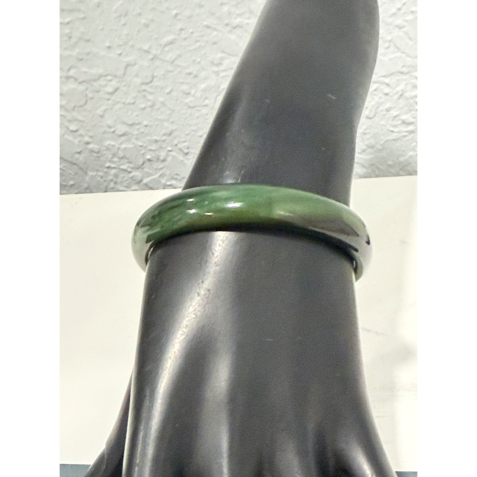 Green Stone Bangle Bracelet Size 6.75 Dark Green Black Streaks