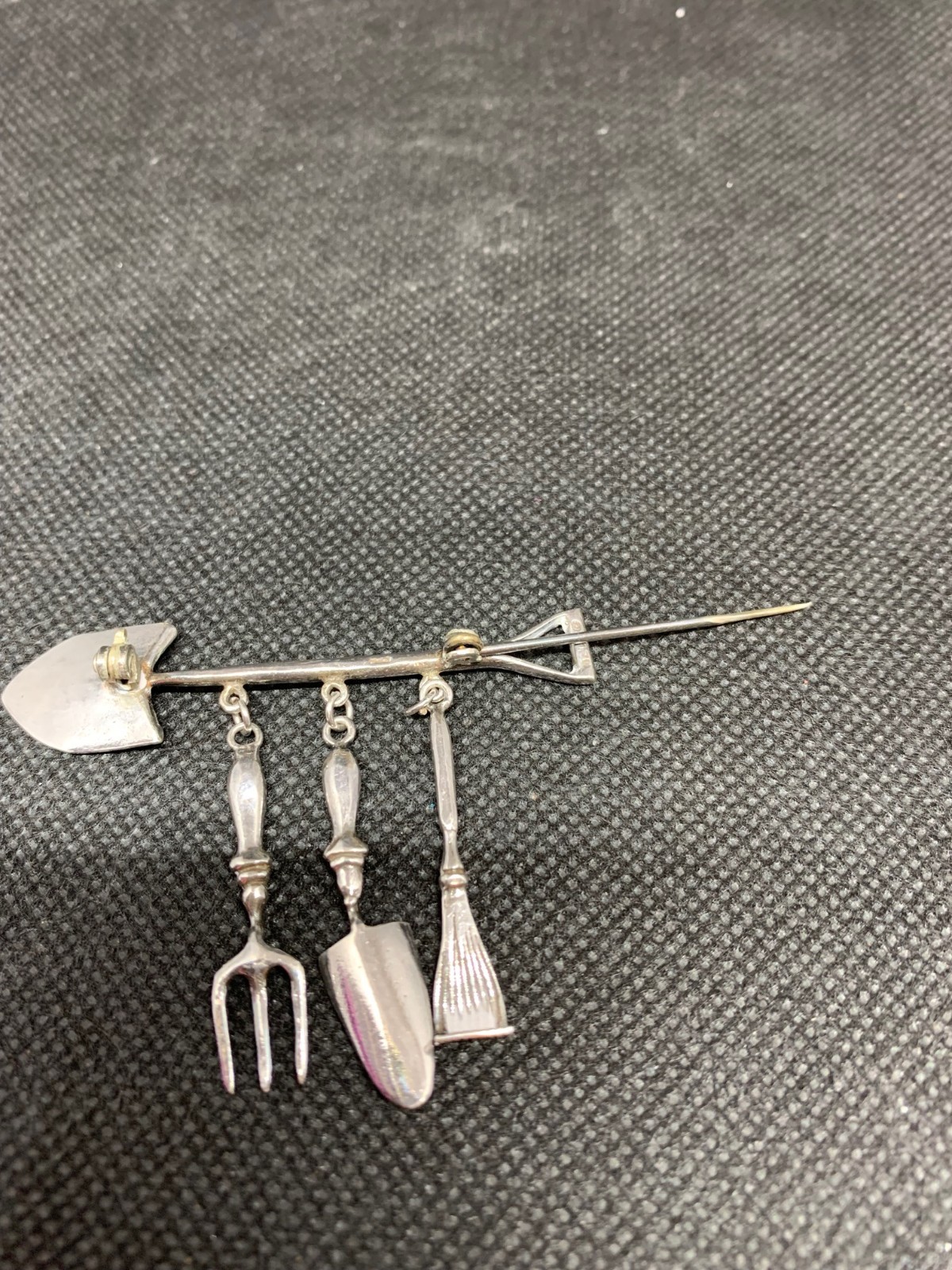 Vintage Sterling Gardening Tool Brooch Pin 925 Silver 3 Charms