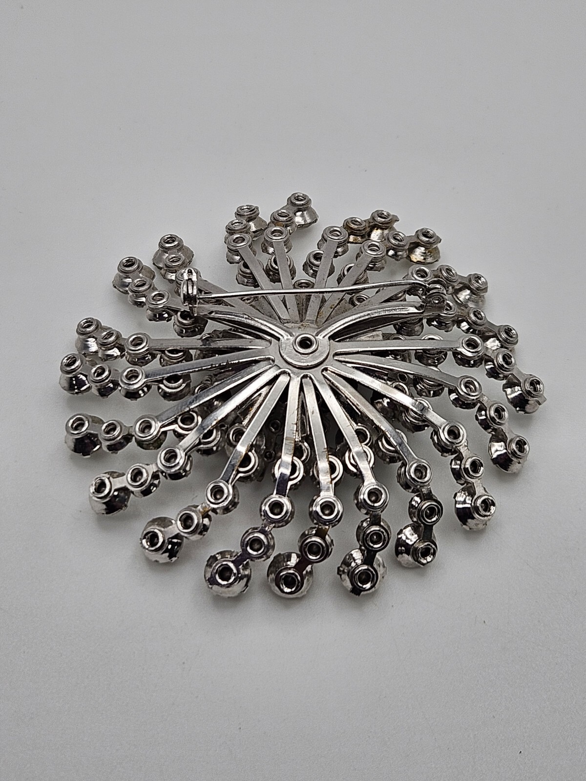 Vintage Clear Glass Rhinestone Pinwheel Large Brooch Pin