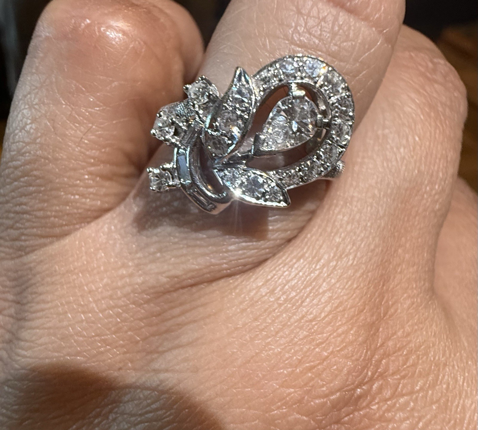 Retro Floral Cluster Diamond Pear 14k Vintage Wedding anniversary Ring Art Deco?