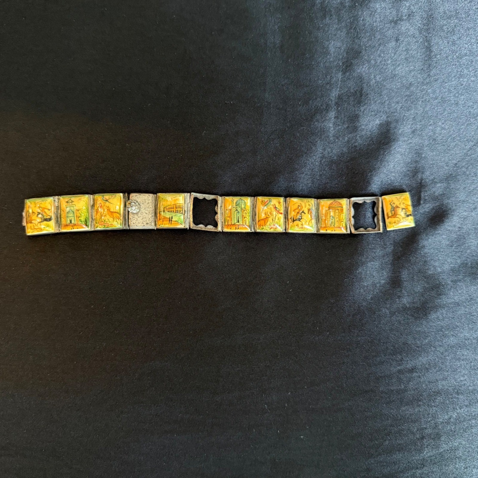Vintage Italian Hand Painted Scenic Tile Bracelet Mid Century AS-IS