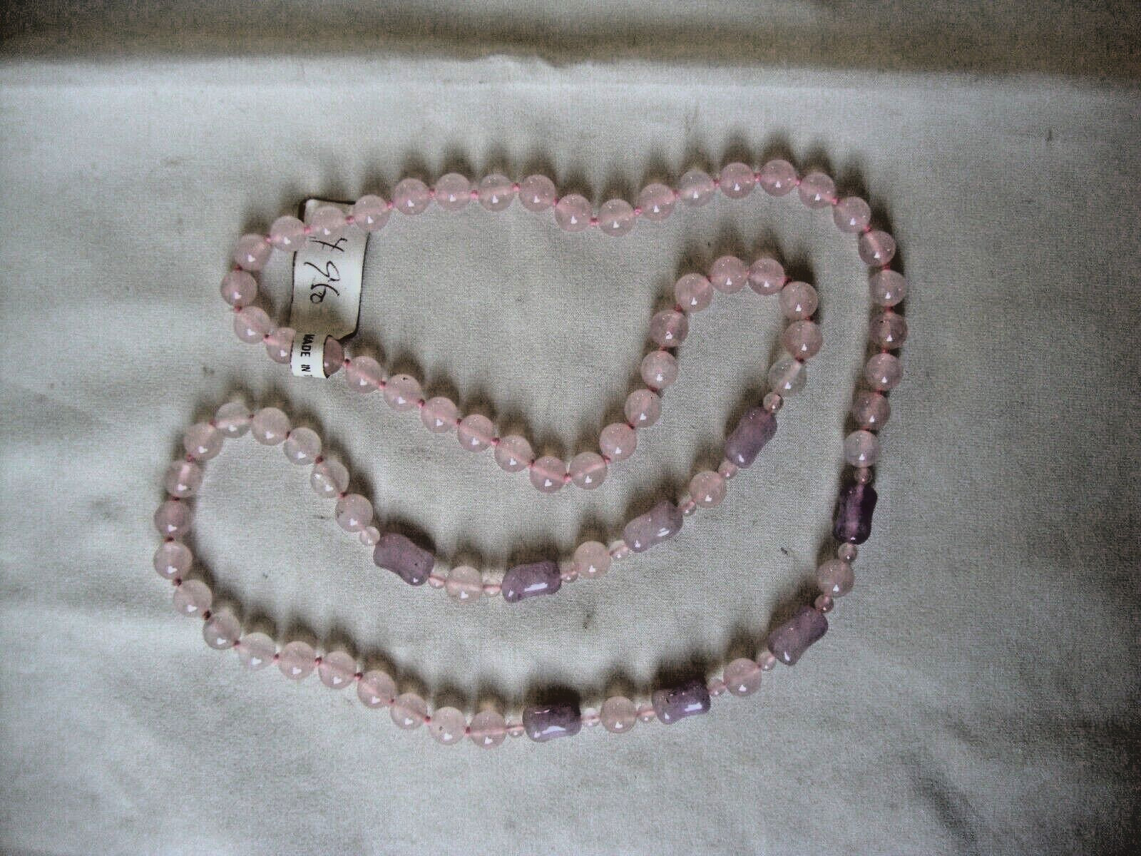 VINTAGE BEAD MEDLEY AMETHYST TUBE 4mm 8mm ROSE QUARTZ 29″ ENDLESS BEAD NECKLACE