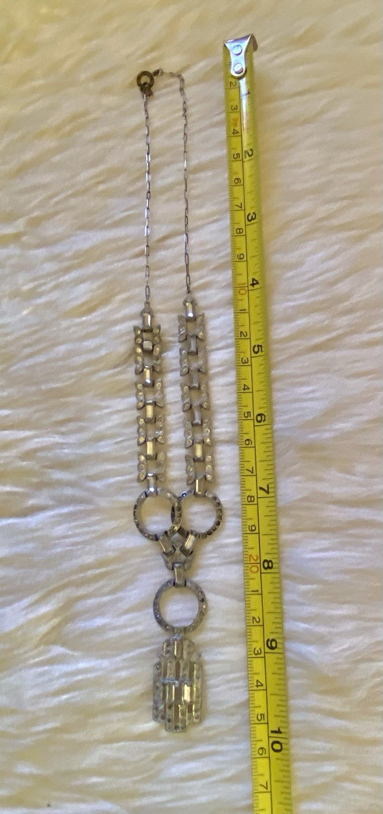 Antique Art Deco Pot Metal Paste Rhinestone Festoon pendant Necklace 1920s