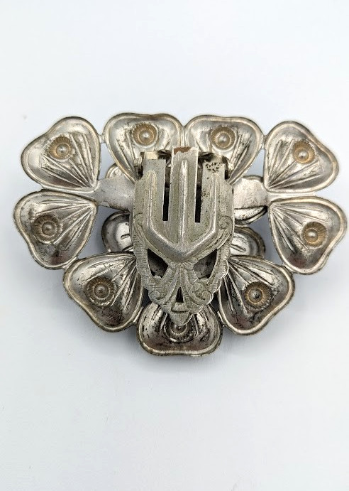 Vintage Brooch Dress Clip Art Deco Blue Cabochon Fur Clip Silver Tone