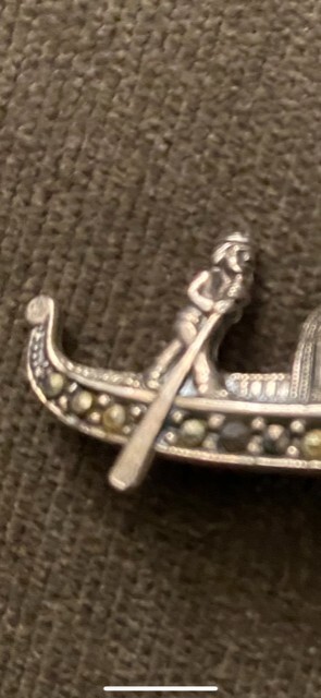 .800 Silver Pin Chinese Sampan Boat Marcasite Brooch No Issues  Almost 2 In Long